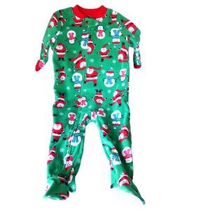 NEW Carters Boys Green Red Santa Snowman Fleece Long Sleeve Pajamas 12M, NWT